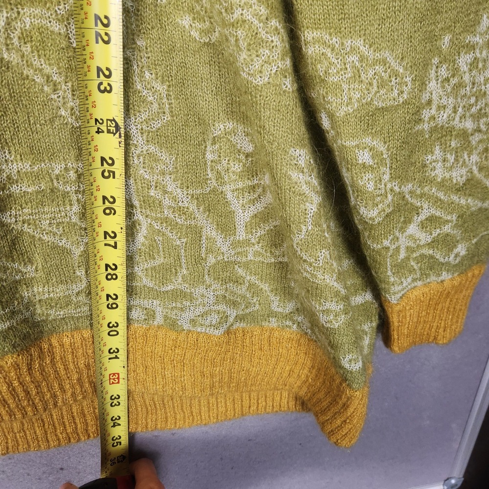 Yanyan Knits Sweater XS Green Yellow Colorblock Jaquard Motif Oversized Mohair - Picture 9 of 11